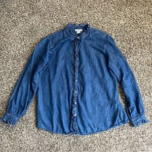 Ariat Denim Shirt Women's XL Blue Ruffles Snaps Western Cowgirl Country Music